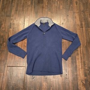 International Concepts Blue Ribbed 1/4 Zip Sweater Womens S Cotton Nylon Blend